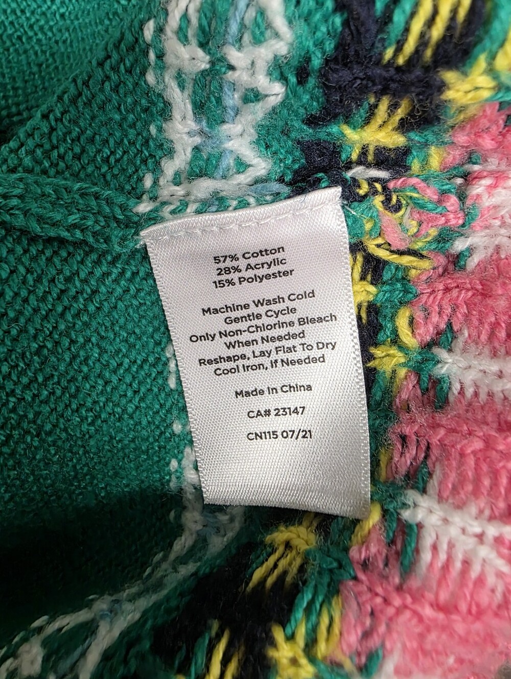 Talbots Green Fair Isle Crewneck Sweater with Pink Trim Size Small - Picture 7 of 7